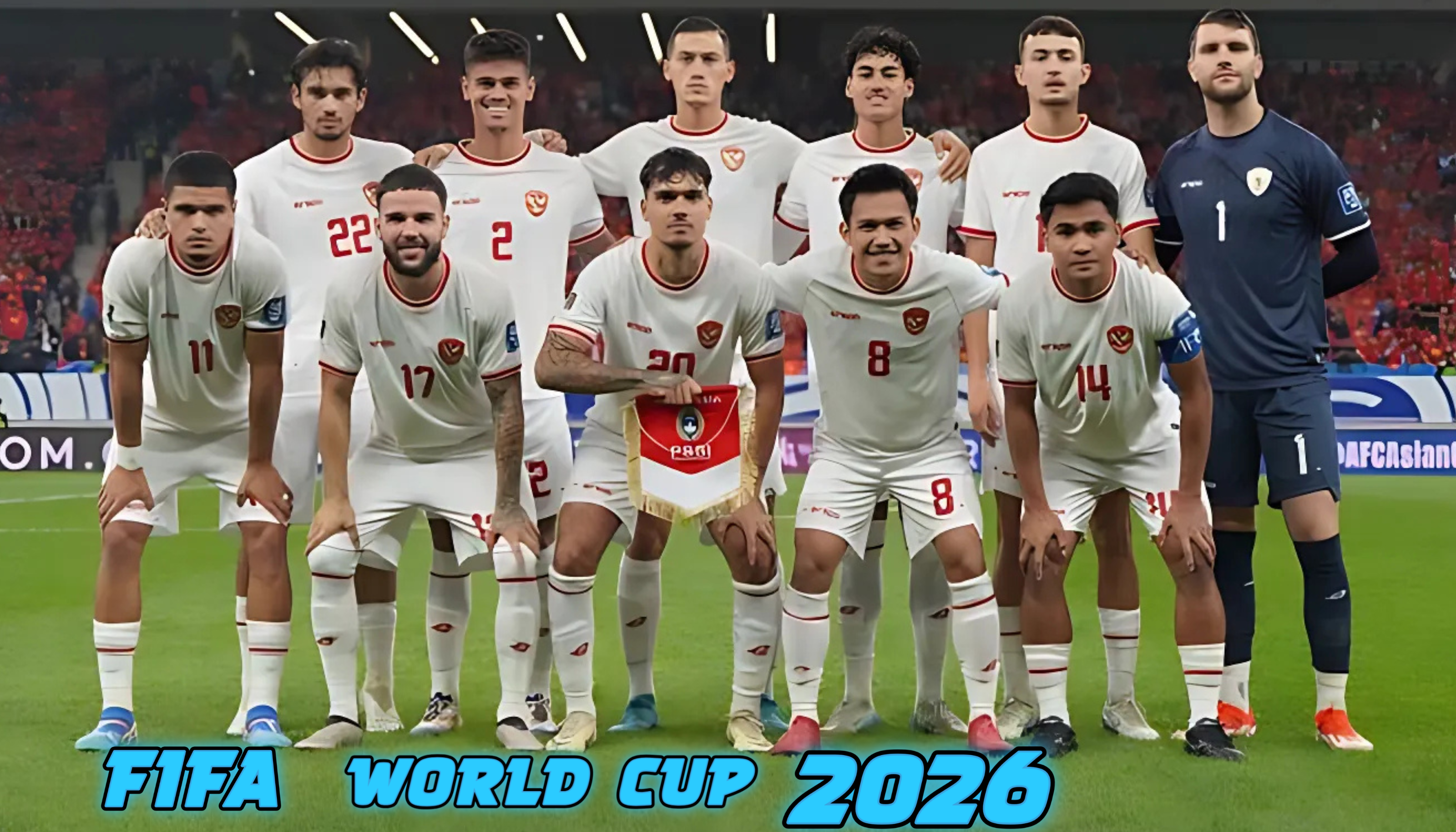 Foto Timnas Indonesia sedang berbaris di lapangan sebelum pertandinganf