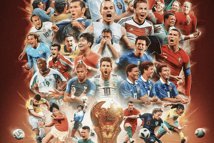 Ilustrasi pertandingan sepak bola dengan pemain dalam aksi dinamis.