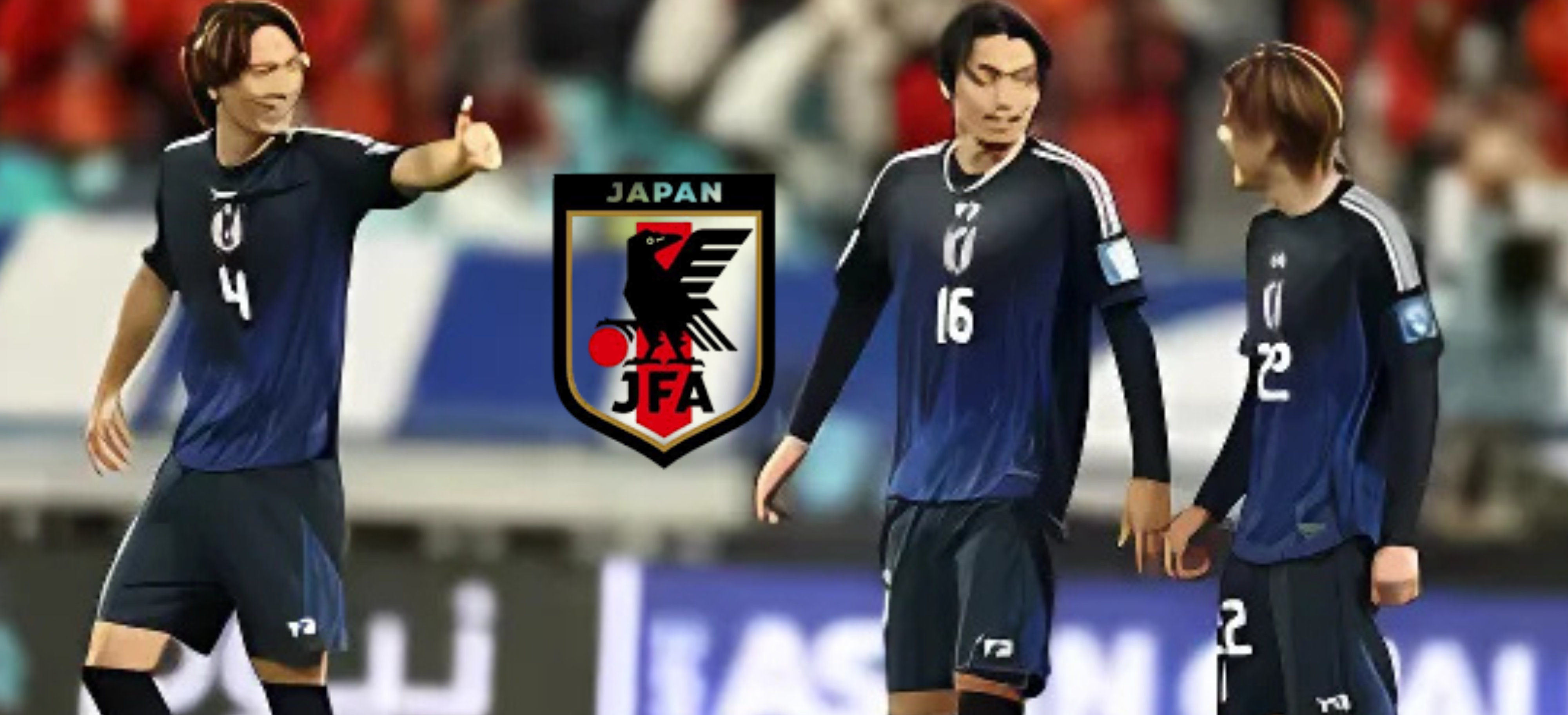 Tim nasional Jepang merayakan kemenangan di lapangan setelah pertandingan kualifikasi Piala Dunia 2026."