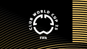 Logo resmi FIFA Club World Cup dengan latar belakang hitam dan tulisan putih.