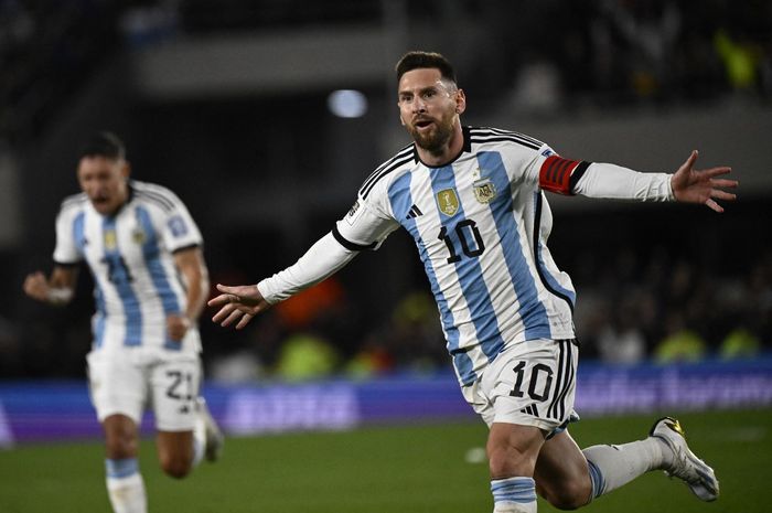 Lionel Messi merayakan gol bersama Timnas Argentina di Kualifikasi Piala Dunia 2026