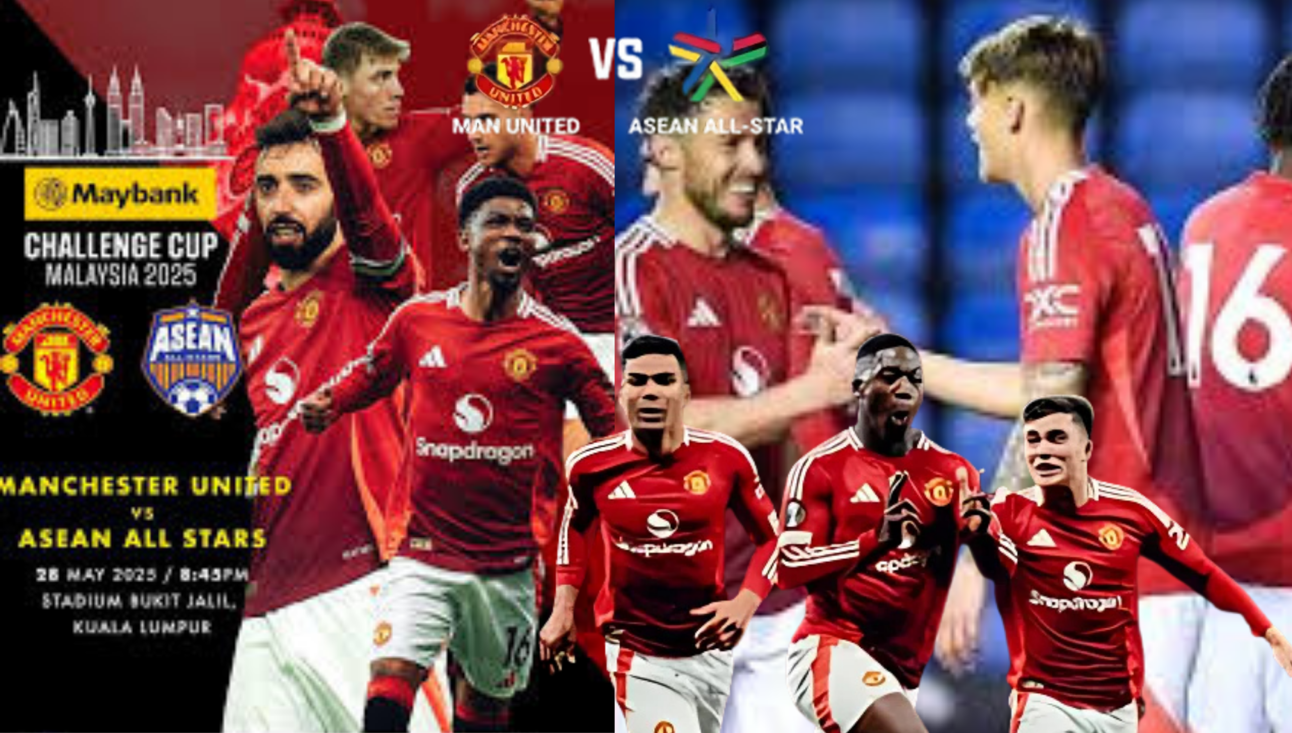 Pemain Manchester United merayakan gol di atas lapangan dengan seragam merah