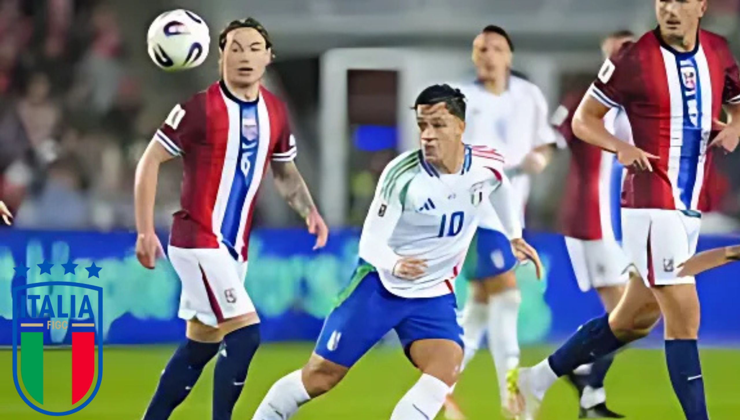 Pemain timnas Italia dan Norwegia bersalaman sebelum pertandingan kualifikasi Piala Dunia 2026.