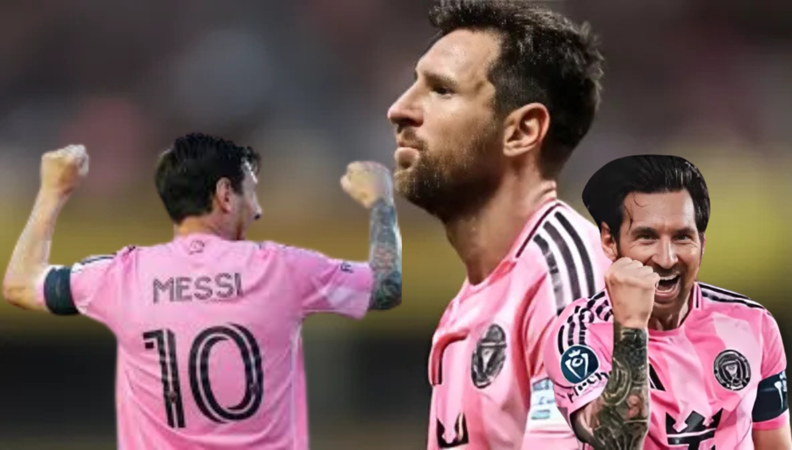 Lionel Messi merayakan gol bersama rekan setim di Inter Miami, mengenakan jersey pink