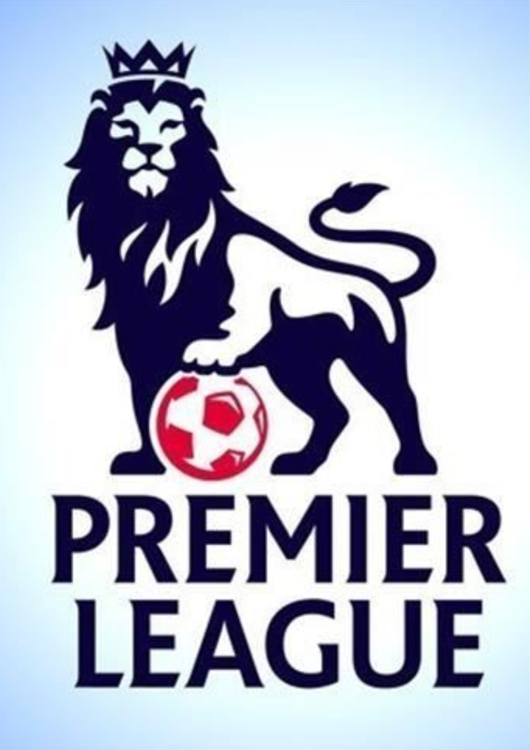 Logo resmi Premier League dengan gambar singa mahkota memegang bola merah, latar belakang putih, dan tulisan "Premier League" berwarna biru.