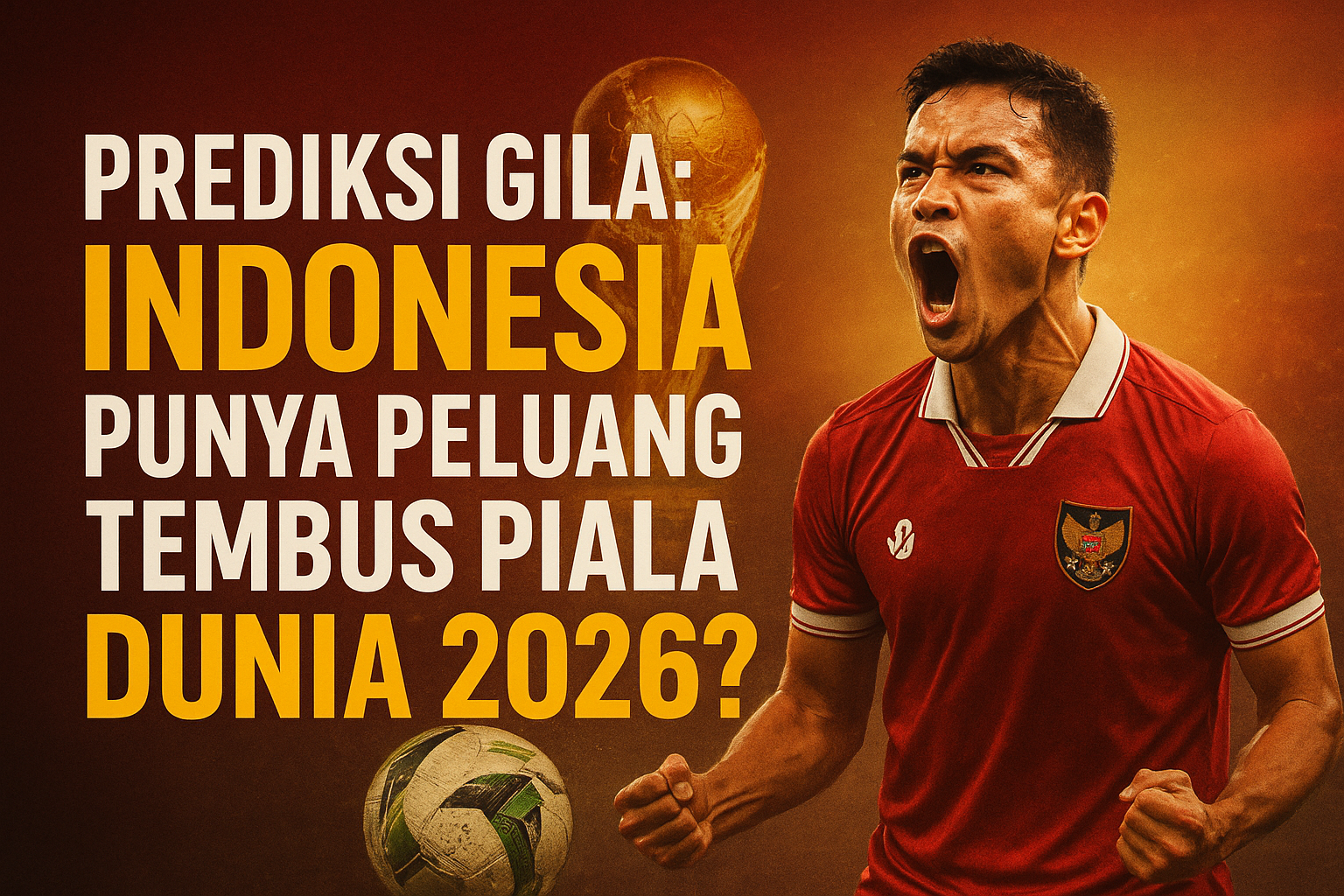 “Pemain Timnas Indonesia bersemangat dengan latar belakang Piala Dunia 2026, menggambarkan harapan lolos ke turnamen bergengsi.”