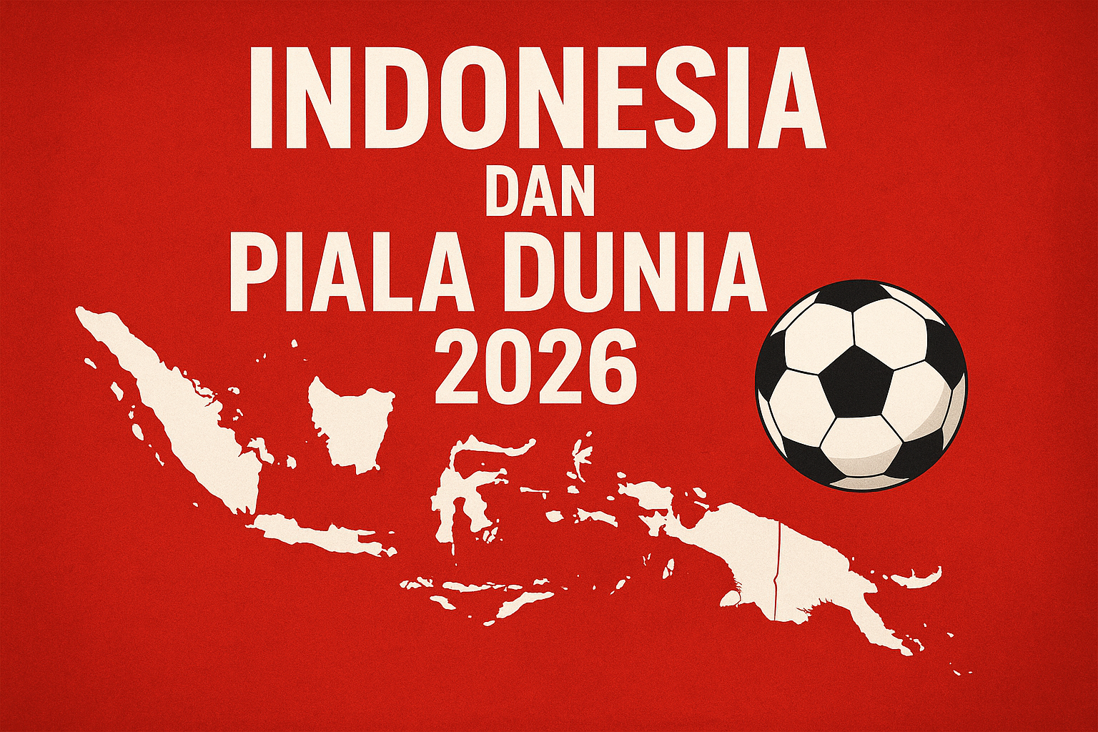 “Peta Indonesia dengan bola sepak dan tulisan Indonesia dan Piala Dunia 2026 di latar merah.”