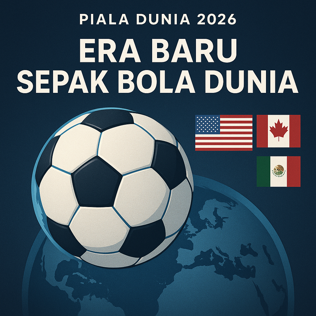 Logo resmi Piala Dunia 2026 dengan bendera Amerika Serikat, Kanada, dan Meksiko sebagai tuan rumah
