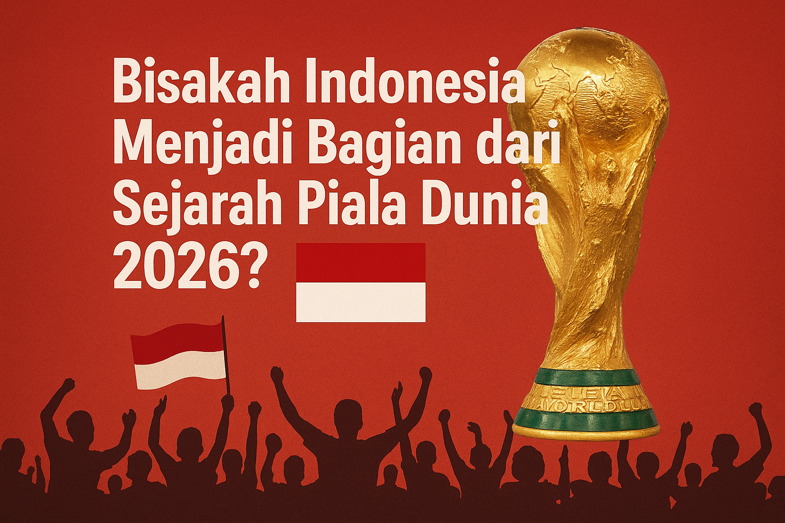 “Gambar Piala Dunia FIFA 2026 dengan bendera Indonesia dan suporter mendukung tim Garuda.”