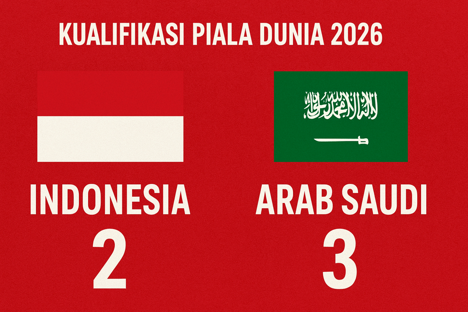 Hasil Kualifikasi Piala Dunia 2026: Indonesia 2-3 Arab Saudi