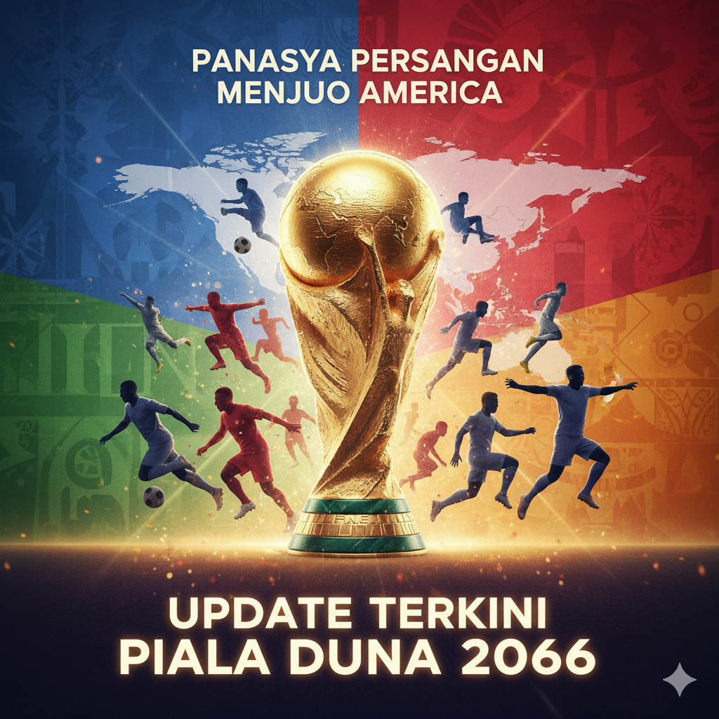 "Peta dunia, logo Piala Dunia 2026, dan bola api melambangkan kualifikasi global yang panas menuju Amerika Serikat, Kanada, dan Meksiko."