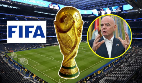 Piala Dunia FIFA di stadion sepak bola dengan logo FIFA