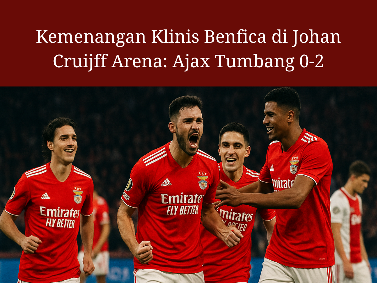 Hasil Liga Champions UEFA Ajax 0-2 Benfica: Statistik pertandingan lengkap dengan penguasaan bola, tembakan, dan pencetak gol Samuel Dahl (6') & Leandro Barreiro (90')