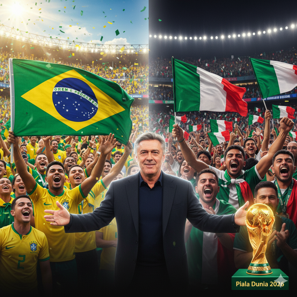 Carlo Ancelotti berharap Italia lolos ke Piala Dunia 2026 lewat play-off dan bermimpi menghadapi Brasil di final