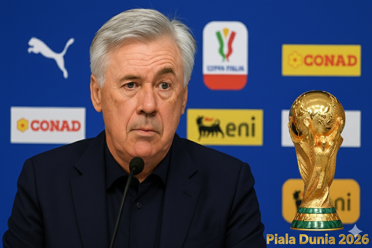 Carlo Ancelotti berharap Italia lolos ke Piala Dunia 2026 lewat play-off dan bermimpi menghadapi Brasil di final