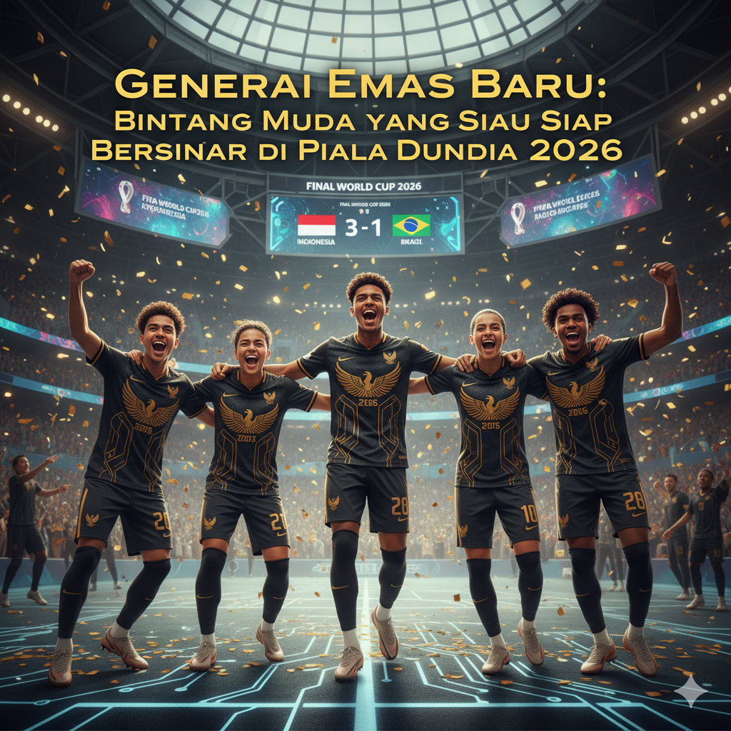 Pemain muda Indonesia merayakan kemenangan di lapangan Piala Dunia 2026.