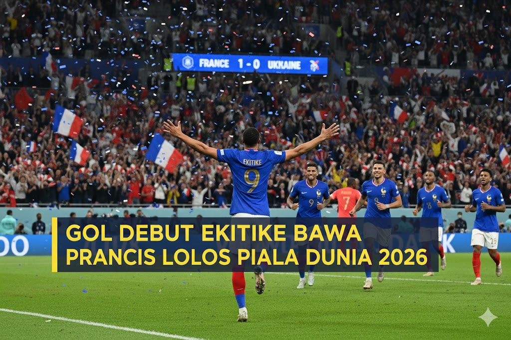 Hugo Ekitike merayakan gol debutnya yang membawa Prancis lolos ke Piala Dunia 2026